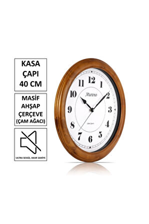 Masif Ahşap Sessiz Duvar Saati 40cm W2.40.m1