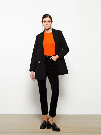 Normal Bel Dar Fit Düz Kadife Kadın Pantolon