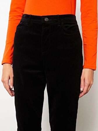 Normal Bel Dar Fit Düz Kadife Kadın Pantolon
