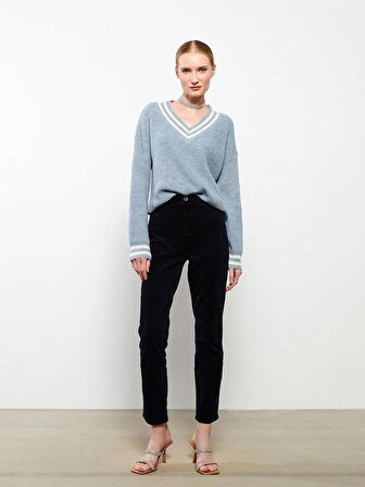 Normal Bel Dar Fit Düz Kadife Kadın Pantolon