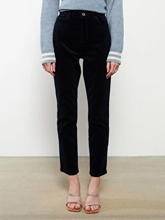 Normal Bel Dar Fit Düz Kadife Kadın Pantolon