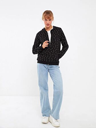 Kapüşonlu Puantiyeli Uzun Kollu Kadın Spor Hırka