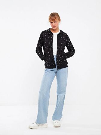 Kapüşonlu Puantiyeli Uzun Kollu Kadın Spor Hırka