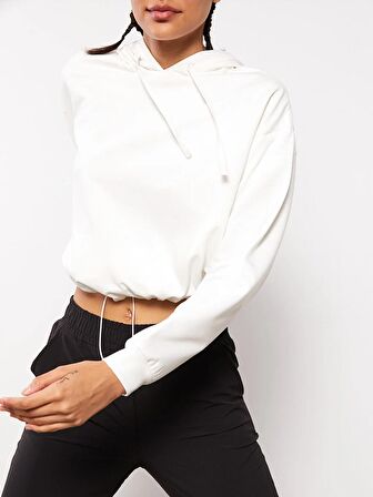 Kapüşonlu Düz Uzun Kollu Kadın Sweatshirt
