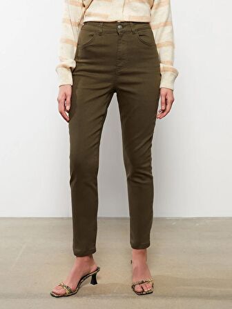 Yüksek Bel Dar Fit Düz Gabardin Kadın Pantolon