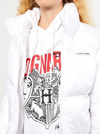 Dik Yaka Baskılı Uzun Kollu Kadın Şişme Mont