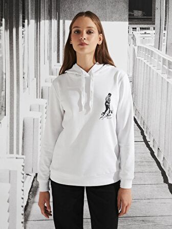 Atatürk Baskılı Uzun Kollu Kadın Hoodie