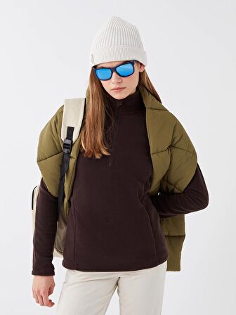 Dik Yaka Uzun Kollu Kadın Polar Sweatshirt