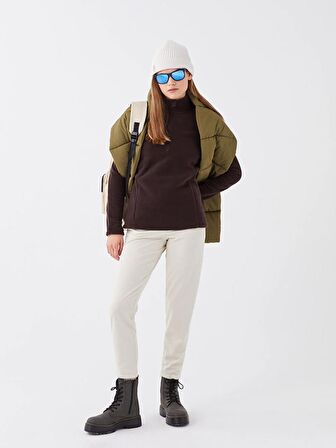 Dik Yaka Uzun Kollu Kadın Polar Sweatshirt