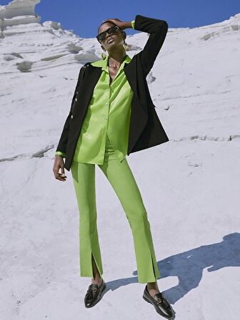 Kadın Beli Fermuarlı Düz Pantolon