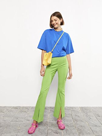 Kadın Beli Fermuarlı Düz Pantolon