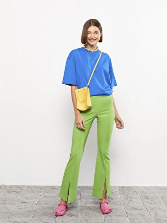 Kadın Beli Fermuarlı Düz Pantolon