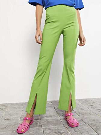 Kadın Beli Fermuarlı Düz Pantolon