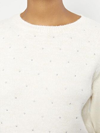 Bisiklet Yaka Pul Baskılı Uzun Kollu Kadın Triko Kazak