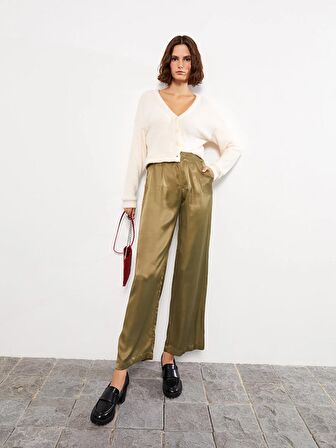 Standart Fit Düz Saten Kadın Pantolon