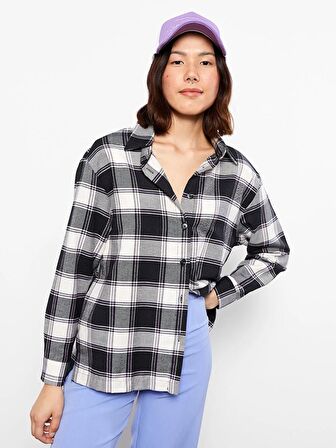Ekose Uzun Kollu Oversize Kadın Oduncu Gömlek