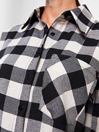 Ekose Uzun Kollu Oversize Kadın Gömlek Tunik