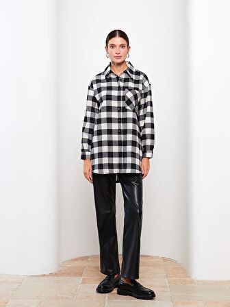 Ekose Uzun Kollu Oversize Kadın Gömlek Tunik