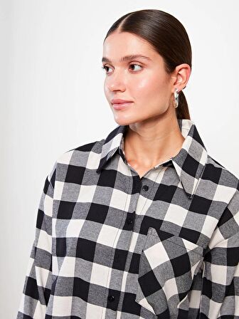 Ekose Uzun Kollu Oversize Kadın Gömlek Tunik