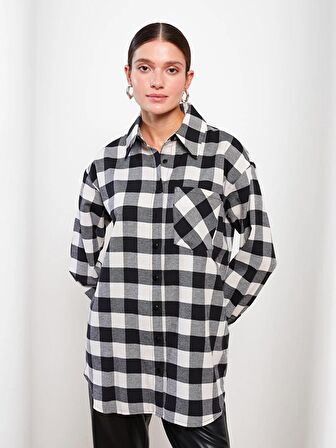 Ekose Uzun Kollu Oversize Kadın Gömlek Tunik