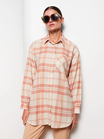 Ekose Uzun Kollu Oversize Kadın Gömlek Tunik