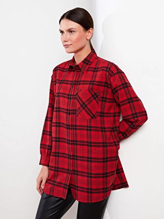 Ekose Uzun Kollu Oversize Kadın Gömlek Tunik
