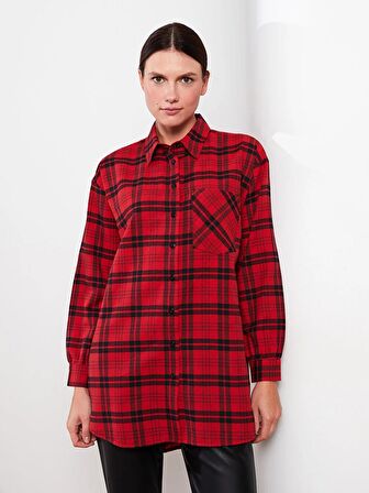 Ekose Uzun Kollu Oversize Kadın Gömlek Tunik