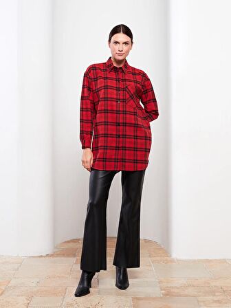 Ekose Uzun Kollu Oversize Kadın Gömlek Tunik