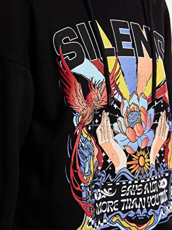Kapüşonlu Baskılı Uzun Kollu Kadın Sweatshirt