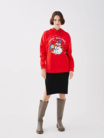 Yılbaşı Temalı Sylvester ve Tweety Baskılı Kadın Hoodie