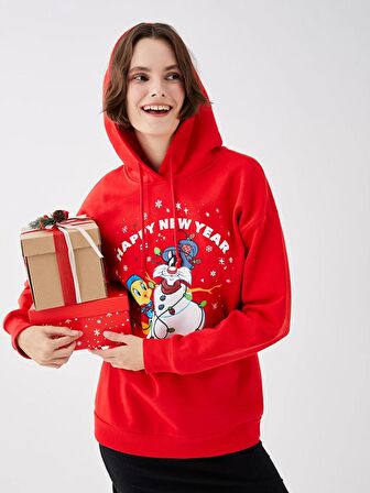 Yılbaşı Temalı Sylvester ve Tweety Baskılı Kadın Hoodie