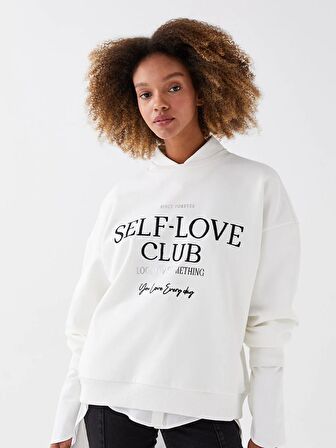 Bisiklet Yaka Baskılı Uzun Kollu Kadın Sweatshirt