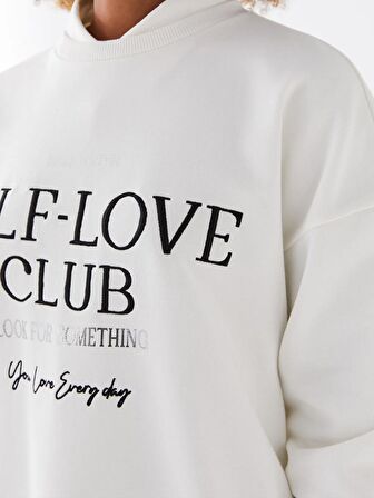Bisiklet Yaka Baskılı Uzun Kollu Kadın Sweatshirt