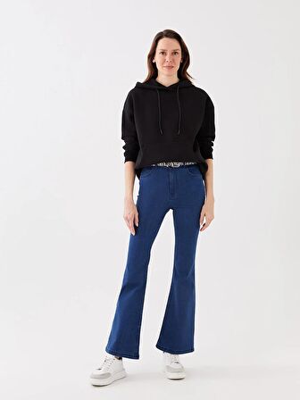 Kapüşonlu Düz Uzun Kollu Kadın Sweatshirt
