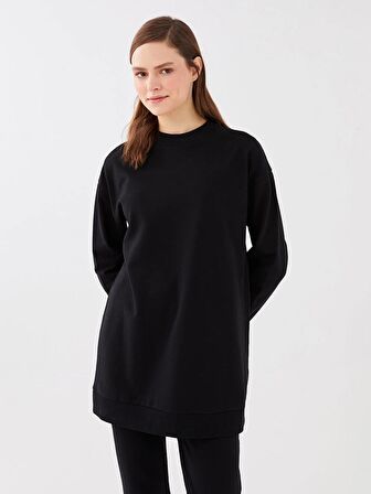 Bisiklet Yaka Düz Oversize Kadın Sweatshirt Tunik