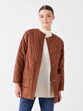 Bisiklet Yaka Kendinden Desenli Kadın Şişme Mont