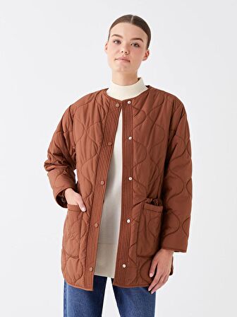 Bisiklet Yaka Kendinden Desenli Kadın Şişme Mont