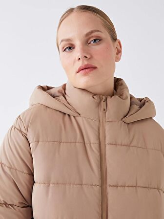 Kapüşonlu Düz Oversize Kadın Şişme Mont