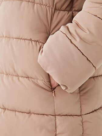 Kapüşonlu Düz Oversize Kadın Şişme Mont