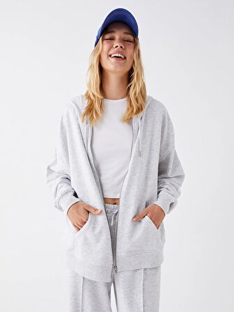 Kapüşonlu Oversize Kadın Fermuarlı Sweatshirt