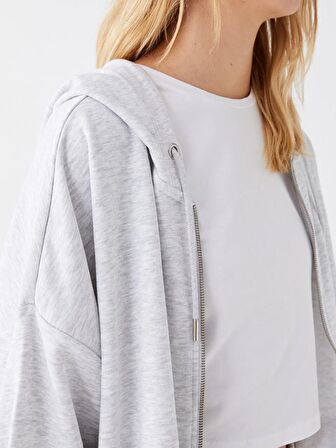 Kapüşonlu Oversize Kadın Fermuarlı Sweatshirt