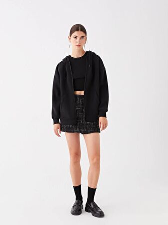 Kapüşonlu Oversize Kadın Fermuarlı Sweatshirt