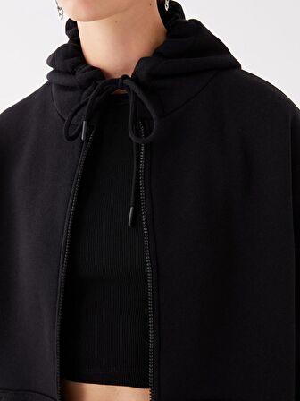 Kapüşonlu Oversize Kadın Fermuarlı Sweatshirt