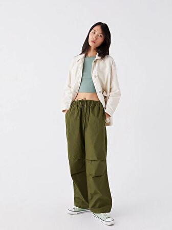 Kadın Beli Lastikli Düz Paraşüt Pantolon