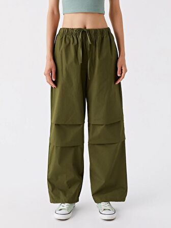 Kadın Beli Lastikli Düz Paraşüt Pantolon