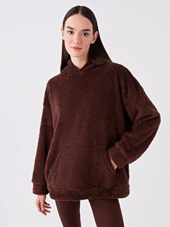 Düz Uzun Kollu Oversize Kadın Hoodie