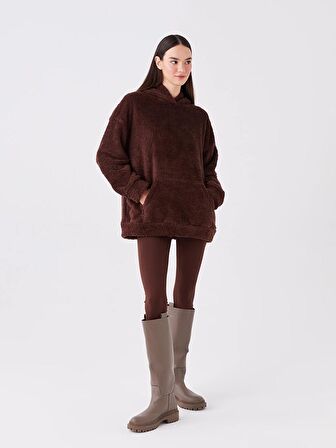 Düz Uzun Kollu Oversize Kadın Hoodie