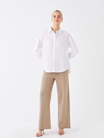 Beli Lastikli Düz Geniş Paça Kadın Triko Pantolon