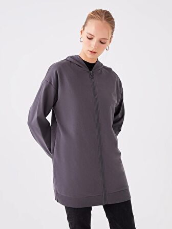Kapüşonlu Oversize Kadın Fermuarlı Sweatshirt