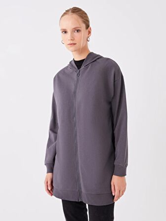 Kapüşonlu Oversize Kadın Fermuarlı Sweatshirt